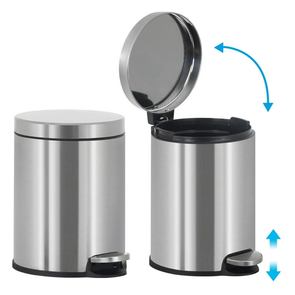 Dkelincs 6L/1.6 Gallon Round Step Trash Can with Lid, Stainless Steel Bathroom Garbage Can with Removable Inner, 2 Pack, Silver