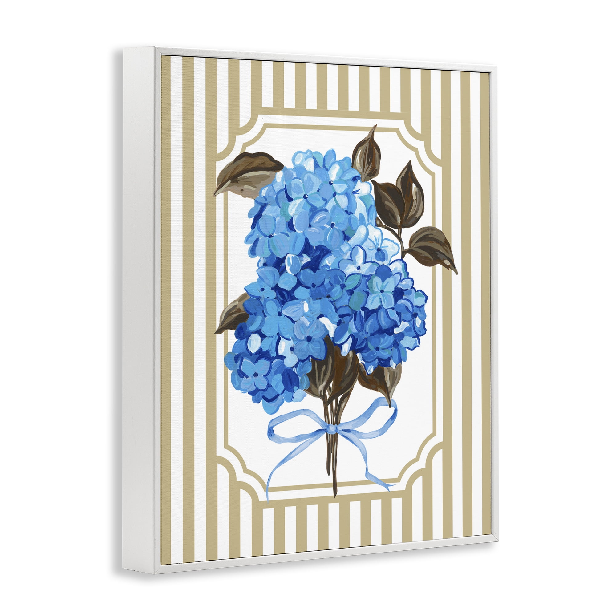 Blue Hydrangea Blossom Bow White Framed Giclee Art, design by Adonna Ebrahimi