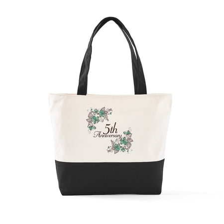 CafePress – 5Th Anniversary Floral – Two Tone 100% Cotton Zipper Tote Bag