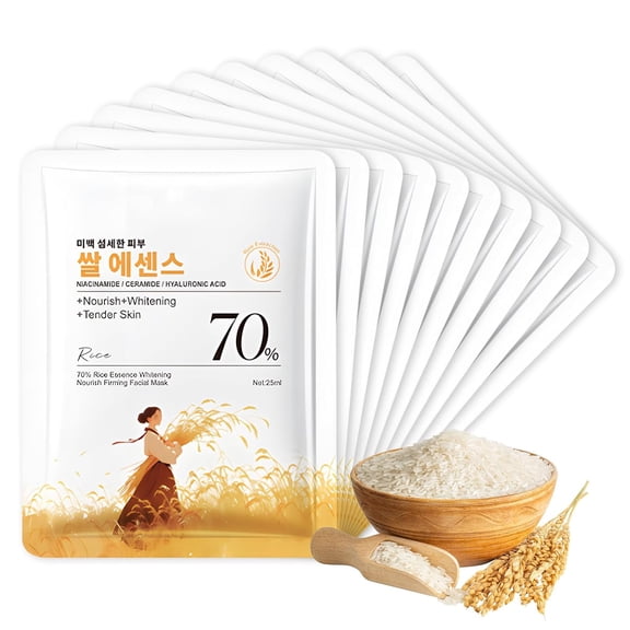 Pack of 10 Rice Mask - 70% Rice Essence Masks Beauty Rice Extracts Firming & Moisturising Natural Colour Anti Ageing Even Skin Tone for Hydration Cleaning and Brightening