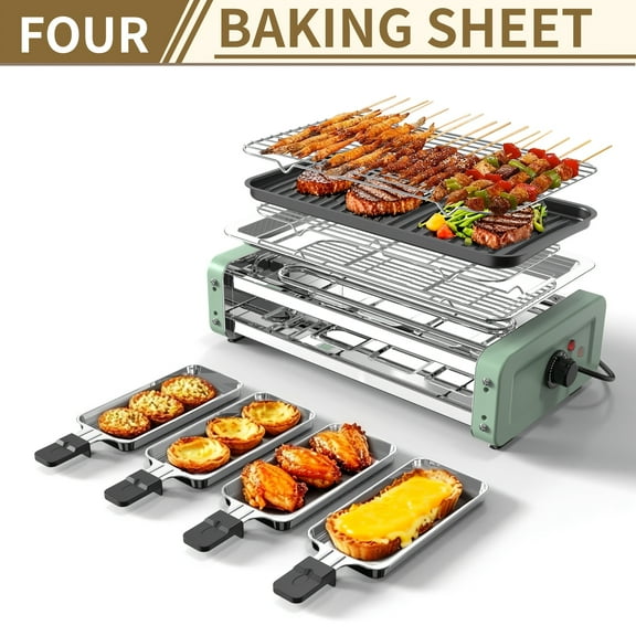 1500W Double Layer Indoor Electric Grill - Smokeless with 4/8 Cheese Plates, Removable Non-Stick Plates & Temperature Control, Easter Gift for Family BBQ