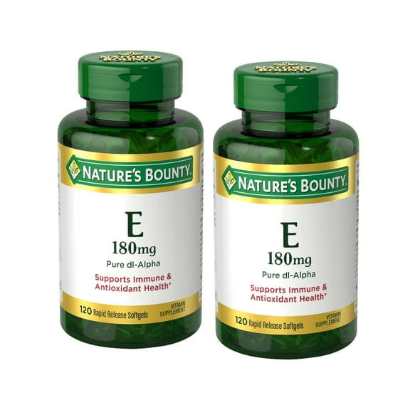 2 Pack - Nature's Bounty E 180mg Pure dI-Alpha Softgels, 120 Count