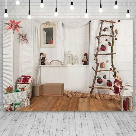 Image of Christmas Backdrop Winter Gift Ladder Bell Pillow Santa Claus decor Banner Photography Background Photo Studio Photozone