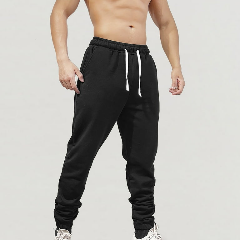 YLSDY Men s Elastic Ankles Joggers with Pockets Solid Color Drawstring Sweatpants Big and Tall Athletic Gym Sport Pants Black XL