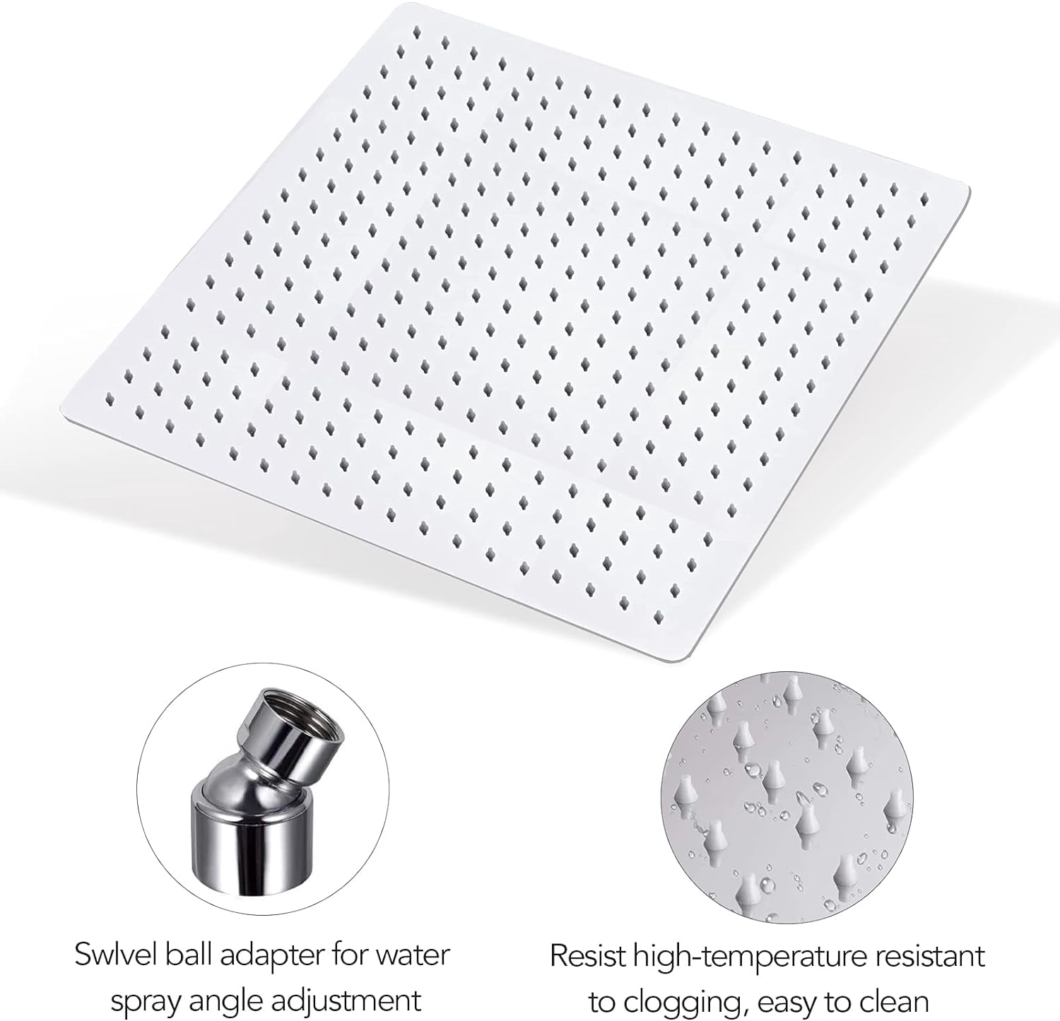 16 Inch Chrome Polish Rain Shower Head, Square Ultra Thin 304 Stainless Steel High Pressure Rainfall Shower Head