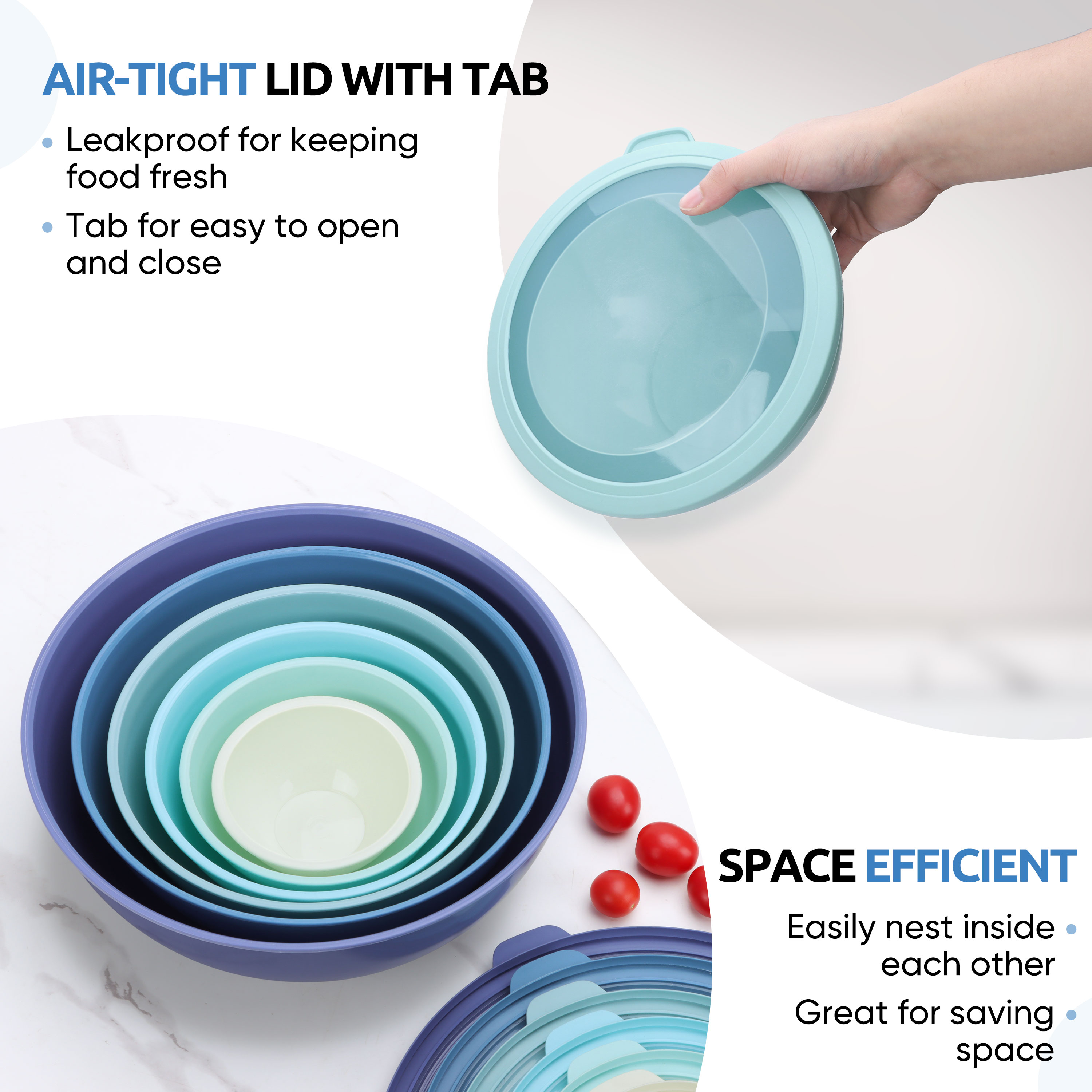 Walchoice 6-Piece Nesting Mixing Bowls with Lids, Blue photo 3