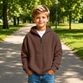 thumbnail image 6 of Hoodies for Boys Quarter Zip Waffle Knit Pullover Hooded Sweatshirt Tops Fall Winter Casual Sweatshirts Back to School Clothes 3-14 Years, 6 of 6