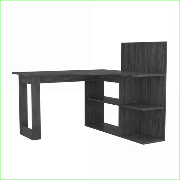 Desks L-Shaped Corner Computer Desk with Open Shelves 51.7”W Smokey Oak | Gray | Particle Board
