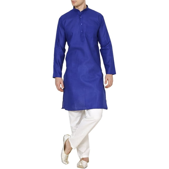 Royal Kurta Men's Deep Blue Linen Cotton Kurta Pyjama Set For Comfort Wear