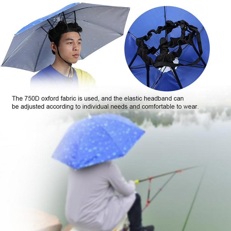 ZPSHYD Umbrella Hat, Fishing Umbrella Hat 77cm Sunscreen Windproof Head  Mounted Umbrella Top Folding Hat Umbrella(Raindrop blue) 