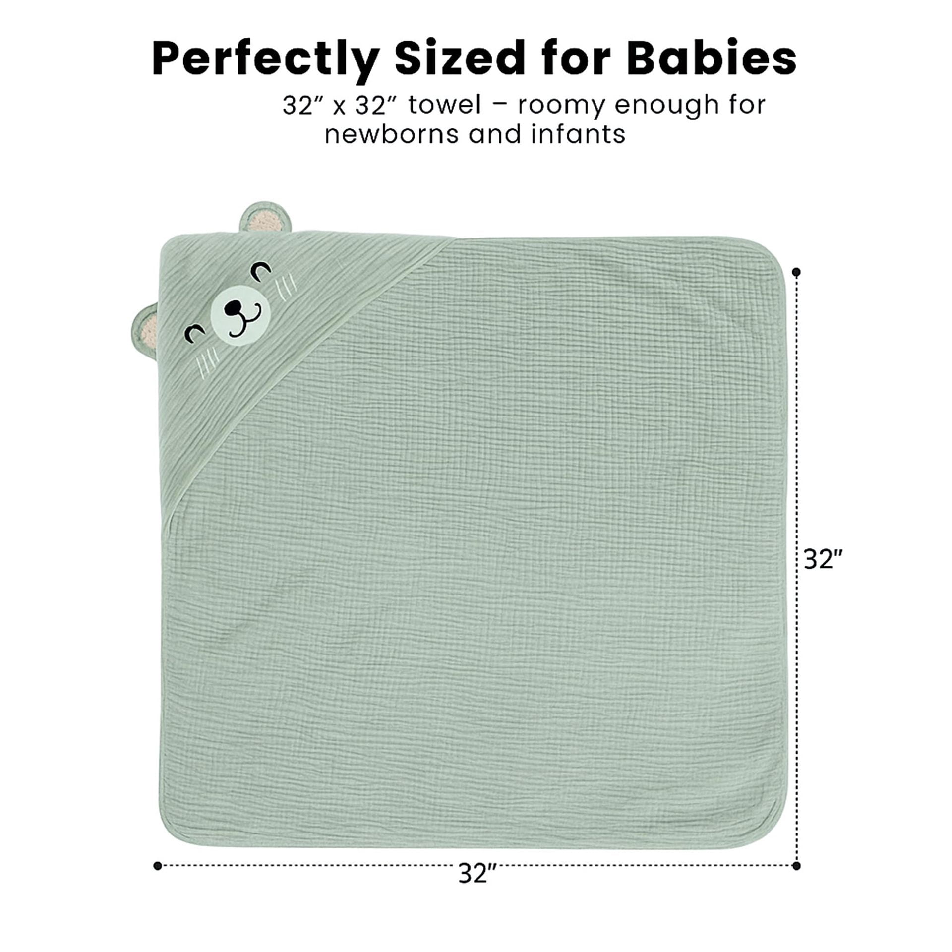 WIBACKER Baby 100% Cotton Muslin Cartoon Hooded Bath 2 Pack-32 x 32 Inches Towels Soft & Absorbent Bath Towel for Newborn Infant Essential Baby Gift