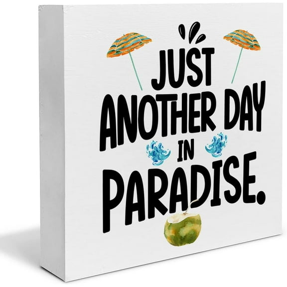 Zomyto 5x5 IN Beach Vacation Wooden Box Sign Desk Decor Just Another Day in Paradise