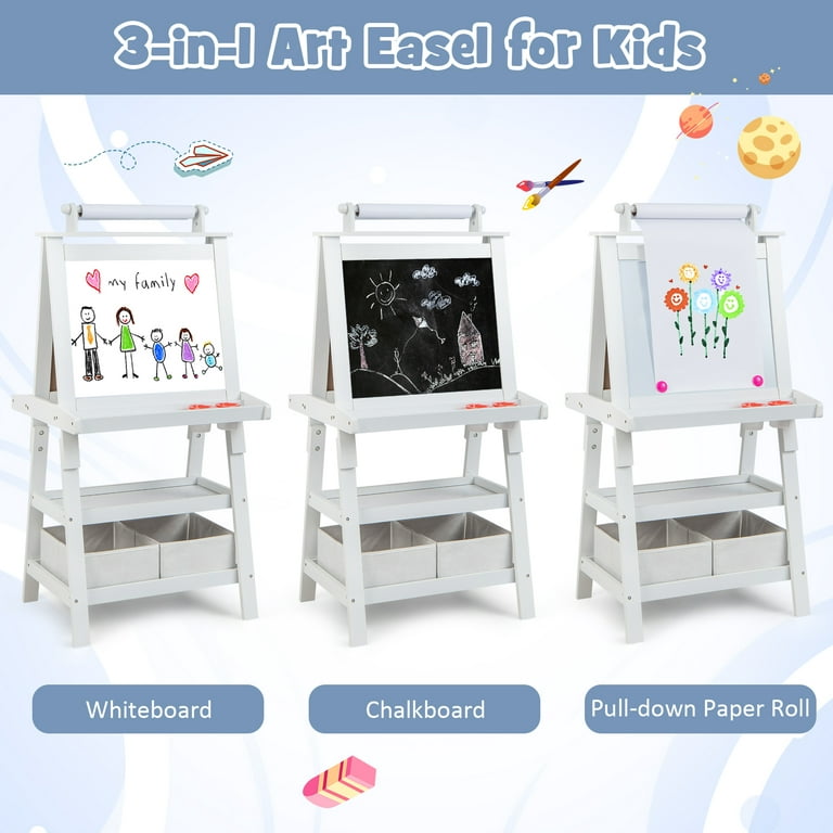 Kids Easel, Double-Sided Magnetic Whiteboard Chalkboard, Height Adjust –  hollylike