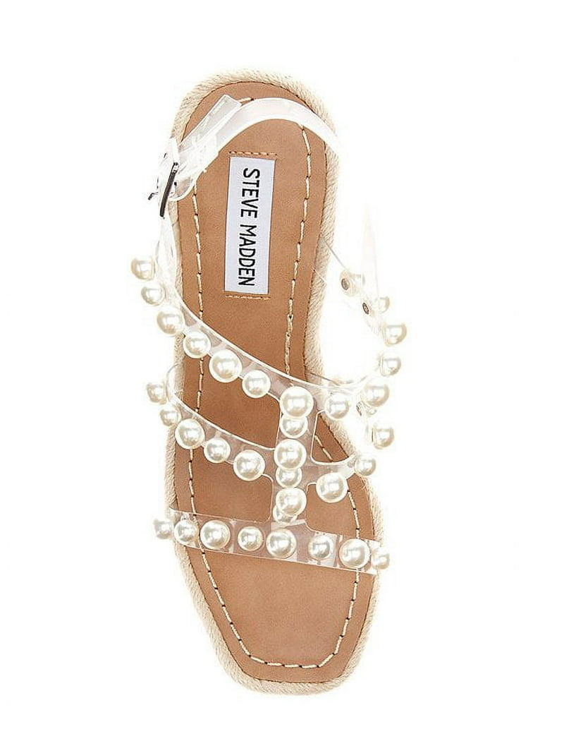 Steve Madden Upright Clear Espadrille Pearl Embellished