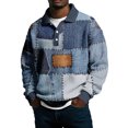 thumbnail image 4 of LWavelet Men's Denim Patchwork Polo Shirt - Retro Vibe, Perfect for Casual Leisure & Spring Outfits Blue 5XL, 4 of 5