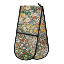 Yayeee Double Oven Mitt Kitchen Heat Resistant Baking 35" x7" Quilted Glove, Beige Floral Garden