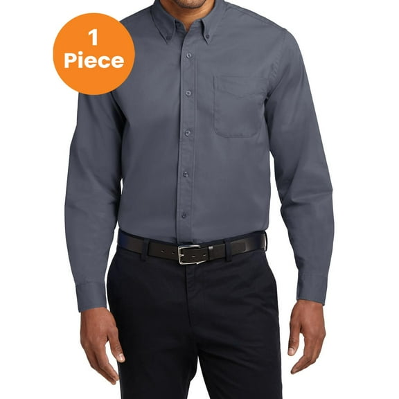 Port Authority S608 Long Sleeve Easy Care Shirt, Steel Grey/Light Stone, XL, Mens Casual Button Down Shirts