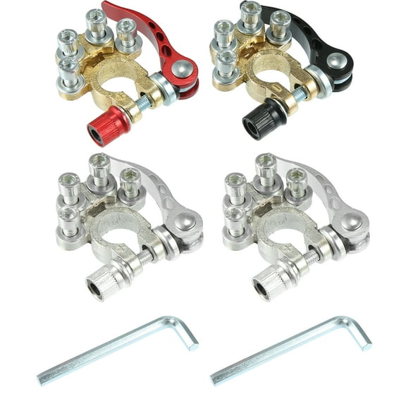 4pcs Car Battery Terminal Copper Quick Release Connectors 4 Way Clamps Positive and Negative Universal for Car