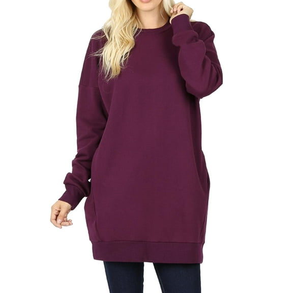 MixMatchy Women's Casual Oversized Loose Fit Crew/V Neck Fleece Pullover Tunic Sweatshirts with Pockets S~3X
