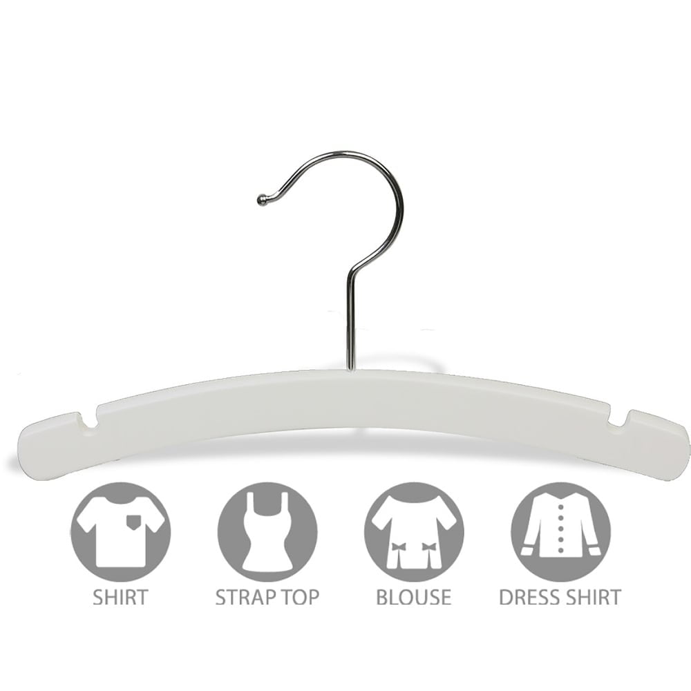 The Great American Hanger Company White Arched Wooden Baby Hanger, 10 Inch Wood Top Hangers with Chrome Swivel Hook for Infant Clothes or Onesie box