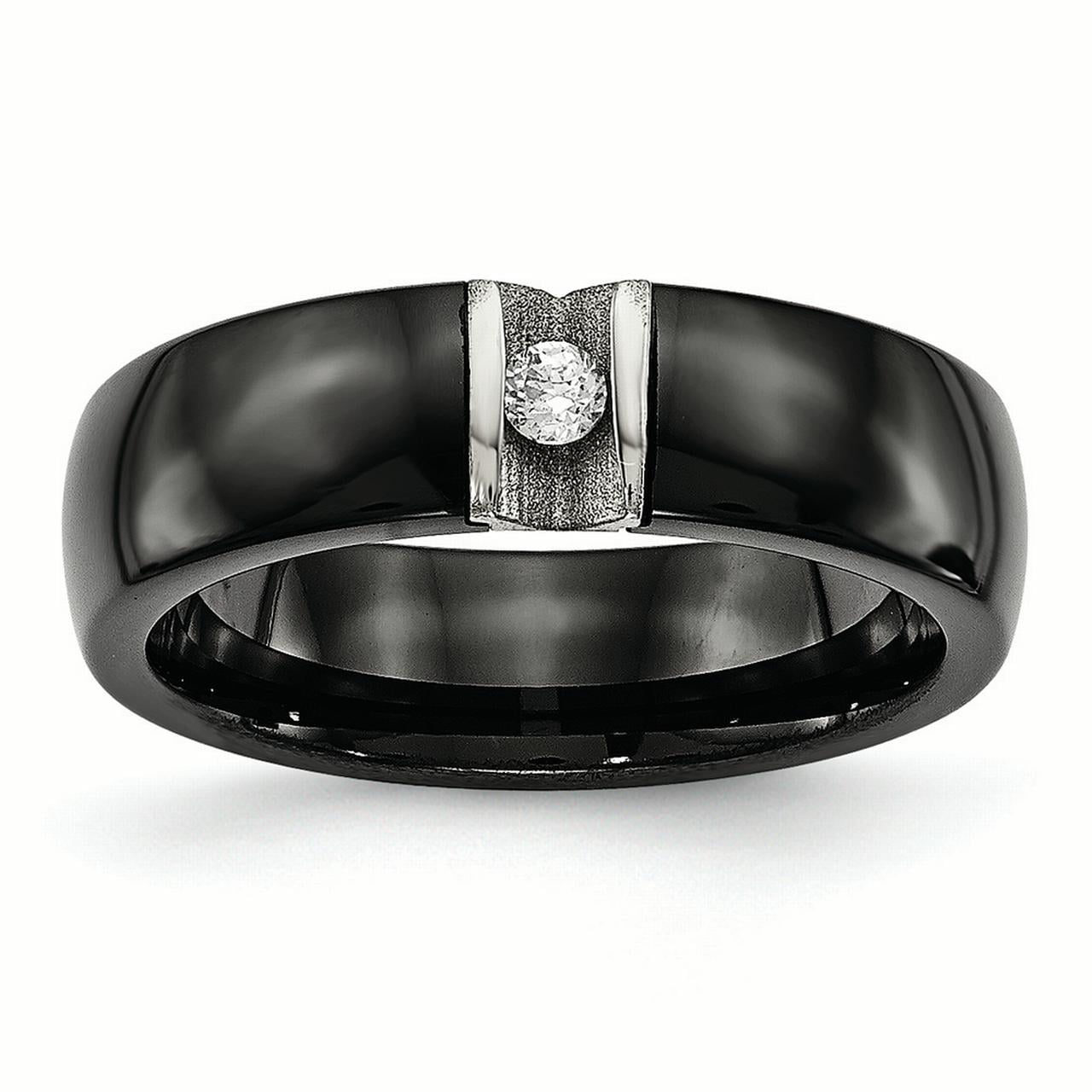 Chisel Stainless Steel & Black Ceramic Laser Cut CZ Wedding Band Size 5 to 10 