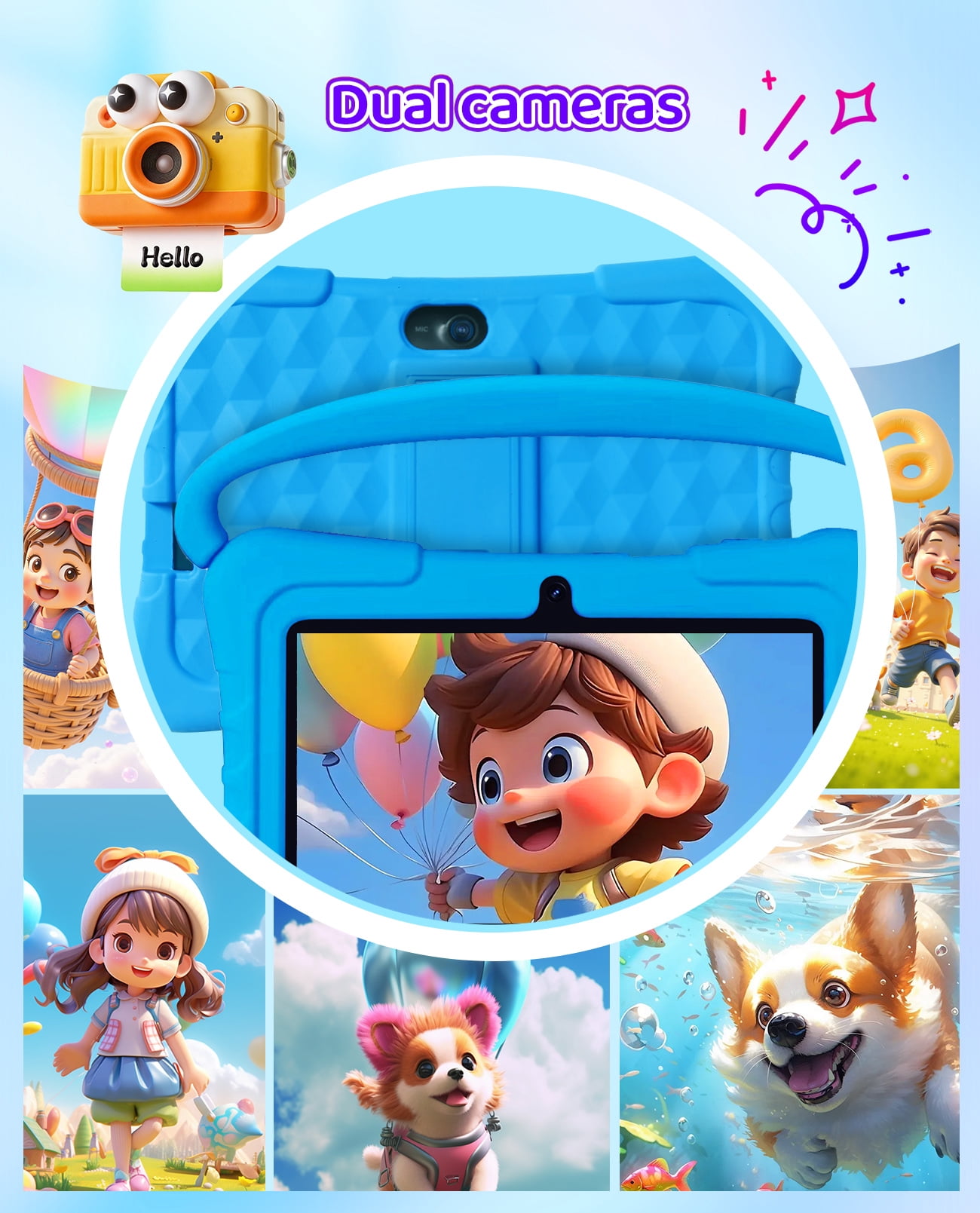 Tedupee Kids Tablet, Android 13 Kids Tablet, Quad Core Processor, 4GB(2G+2G)RAM+32GB ROM Storage, 1024 x 600 Touch Screen, WiFi, Bluetooth（Blue）