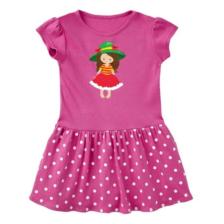 

Inktastic Cute Girl Brown Hair Red Skirt Green Hat Gift Toddler Girl Dress