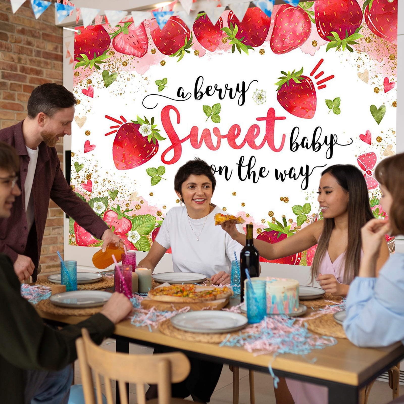 Fotohintergrund Babyparty 'A Berry Sweet Baby Is On The Way' – Erdbeer-Motiv, 2,1 X 1,5 M, Aus Vinyl