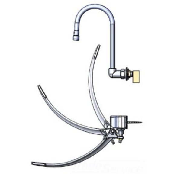 T&S BRASS B-0504-537K WALL-MOUNTED DOUBLE PEDAL VALVE W/ DUMMY RIGID GOOSENECK & SHORT ELBOW