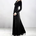 thumbnail image 5 of YDDIAN Womens Elegant V-Neck Long Sleeve High Waist Flared Maxi Velvet Dress Black XXL, 5 of 9