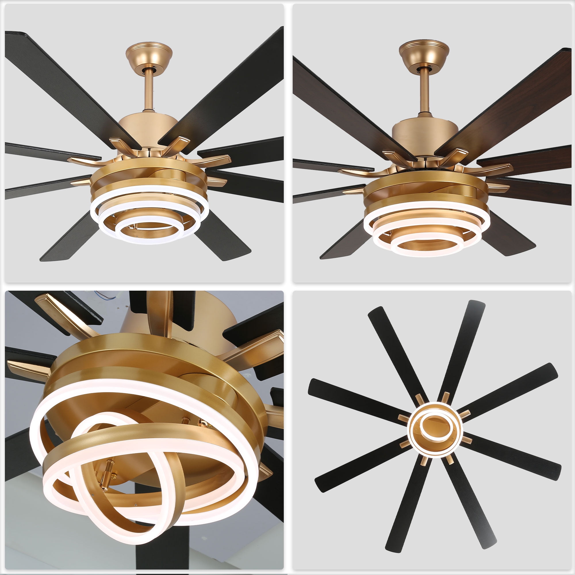Bella Depot 72" Modern LED Gold Ceiling Fan 6-Speed Reversible DIY Shape Chandelier With Dimmable Light and Remote Control