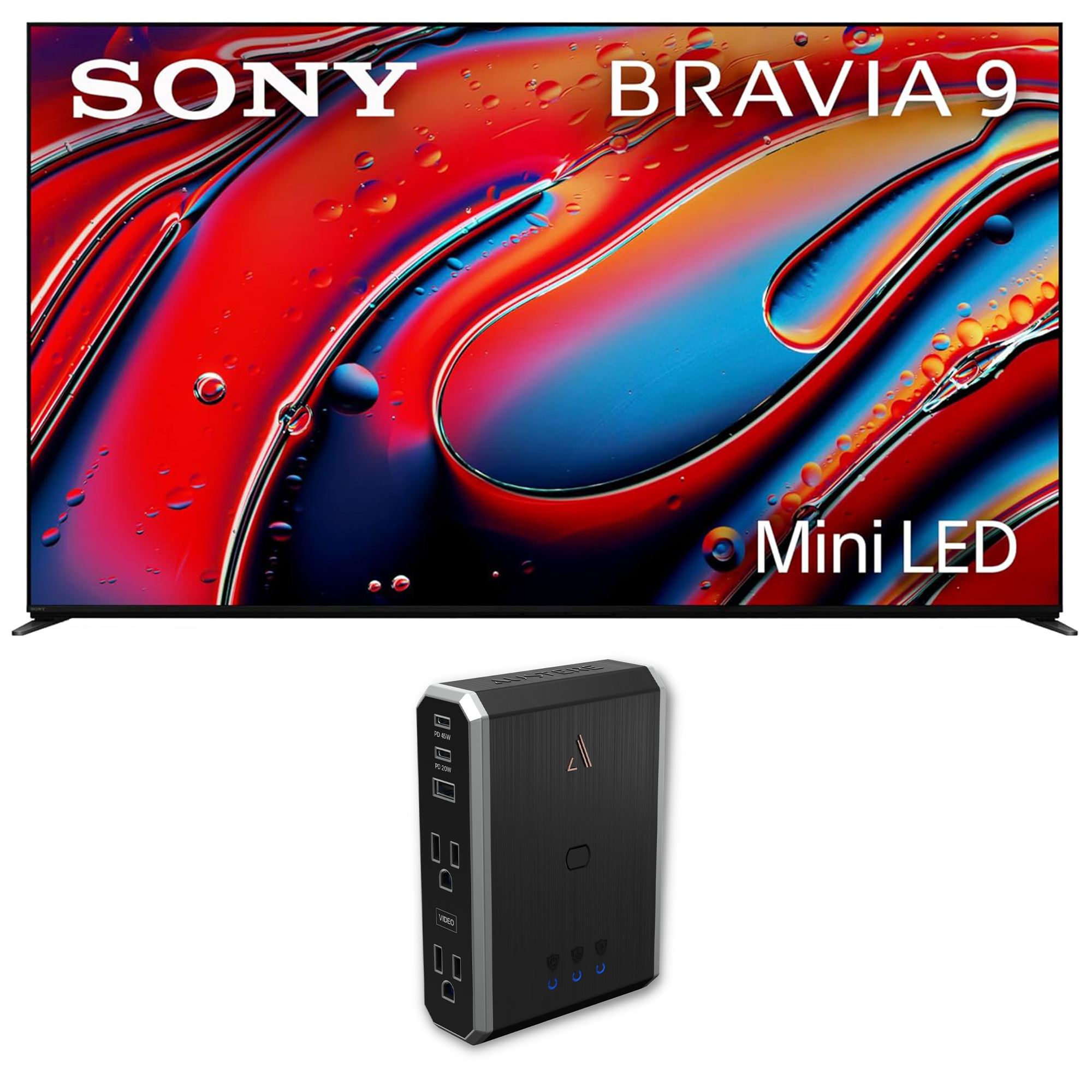 Sony K65XR90 65 Inch XR90 Series Bravia Mini LED HDR QLED 4K Google TV with an Austere 7S-PS4-US1 4-Outlet Power with Omniport USB (2024)