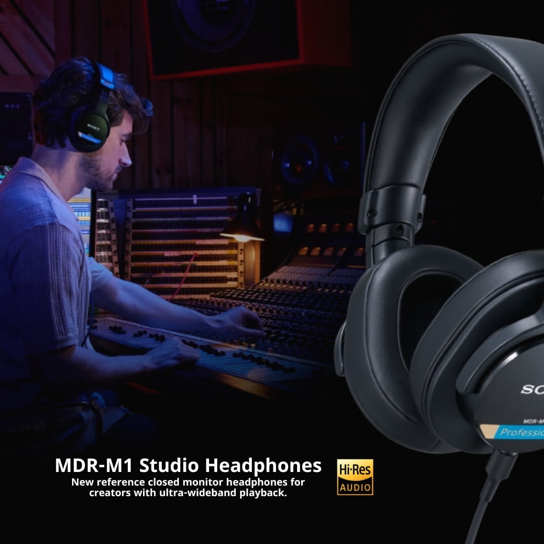 Sony MDR-M1 Professional Reference Closed Dynamic High-Fidelity Monitor Headphones (Black) Bundle with Knox Gear Professional Headphone Case for Inward-Folding Studio Monitor Headphones (2 Items)