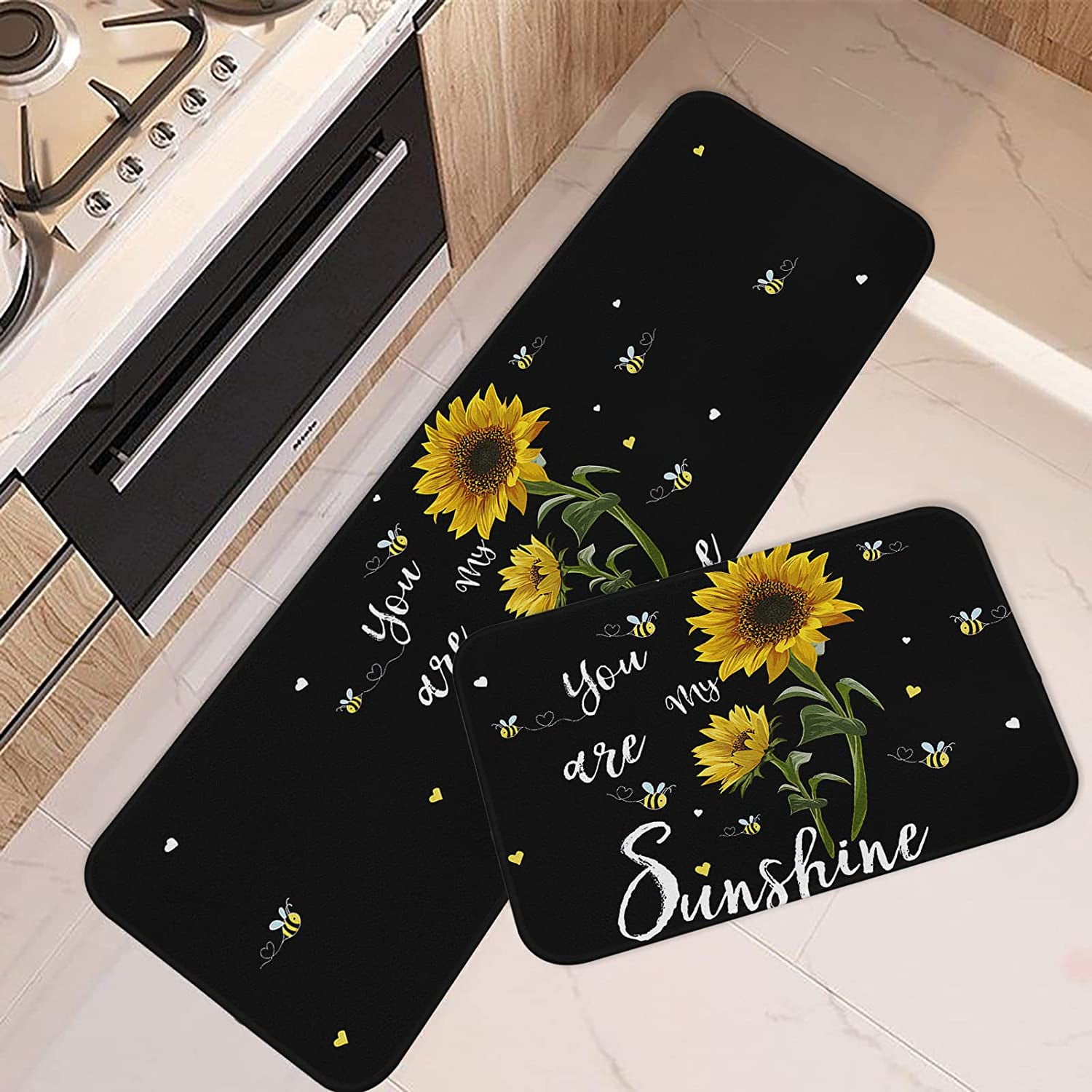 Sunflower Kitchen Rugs and Mats Non Skid Washable Set of 2, You are My