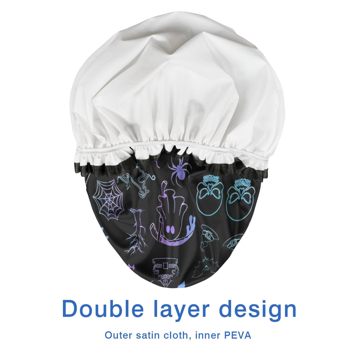 Shower Caps,Black Halloween Ghost Spider Pattern Waterproof Shower Cap for Women 4 Pieces,Double Reusable Hair Cover for Shower PEVA Elastic Stretch Hem