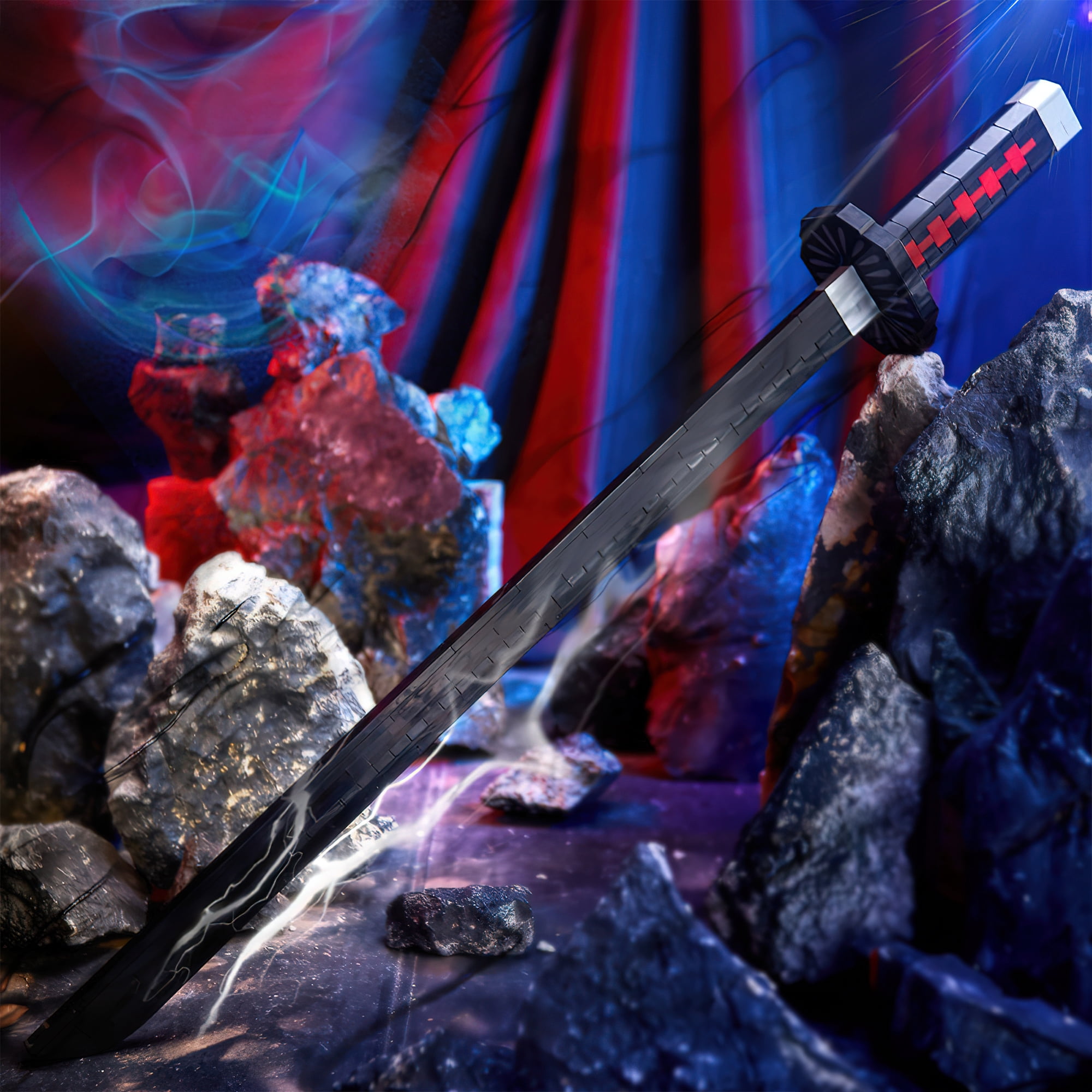 HI-REEKE Anime Demon Sword Building Block Set Slayer Tanjirou Katana Building Toy Black