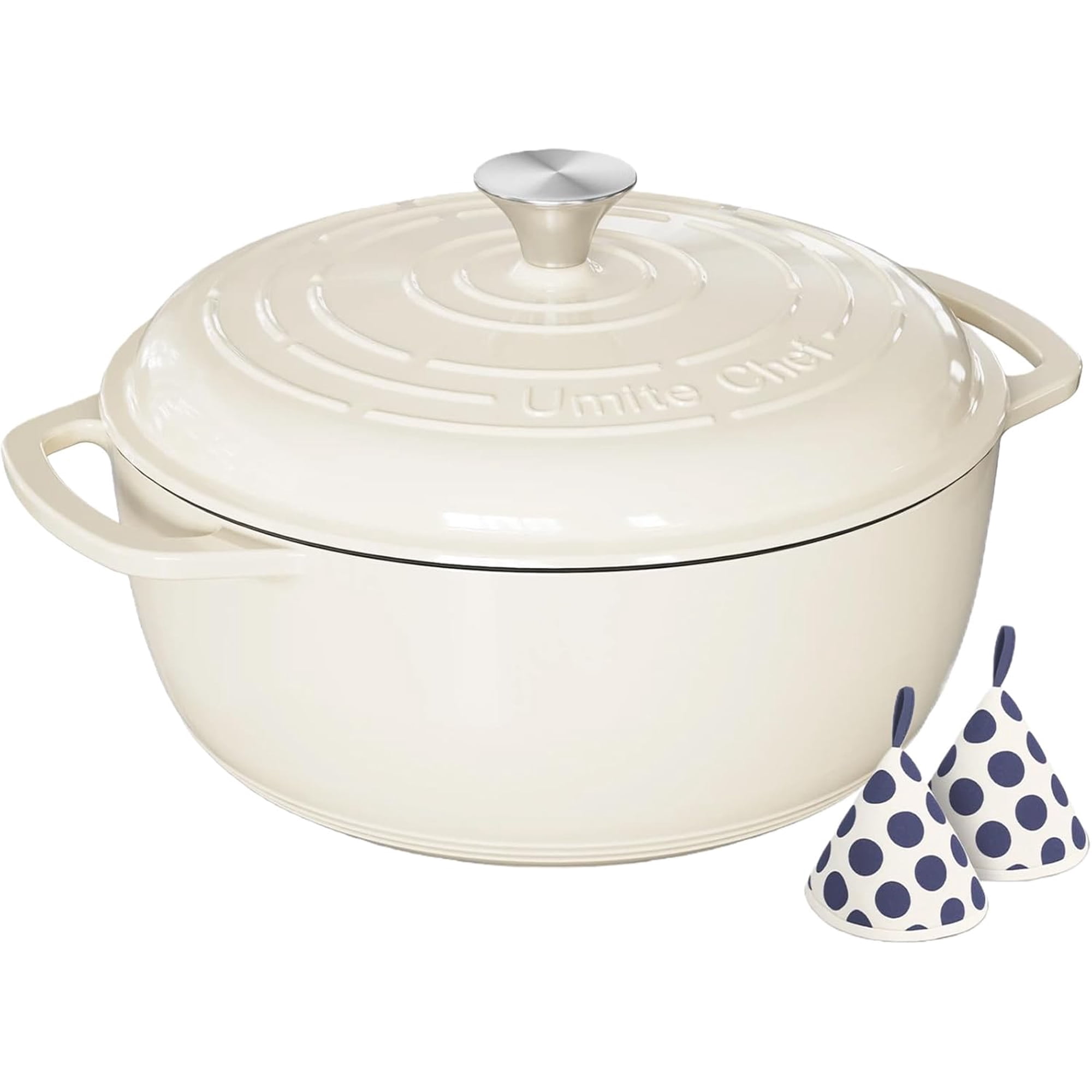 Versatile Heavy-Duty Cream White 6QT Enameled Cast Iron Dutch Oven Cookware
