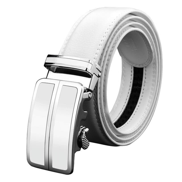 Cinturón blanco de piel auténtica para hombre con hebilla automática, cinturón de 3,5 cm de ancho y 105 cm de largo