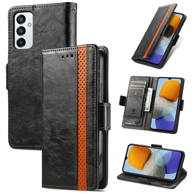 Case for Samsung Galaxy M23 Cover Leather Wallet Folio Case Book Design Flip Magnetic Closure - Black
