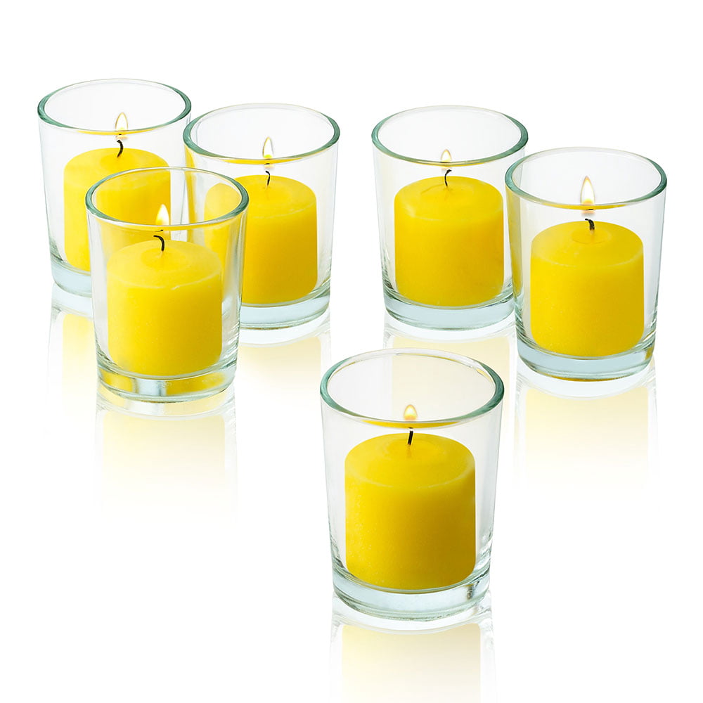 Clear Glass Round Votive Candle Holders With Citronella Yellow Votive