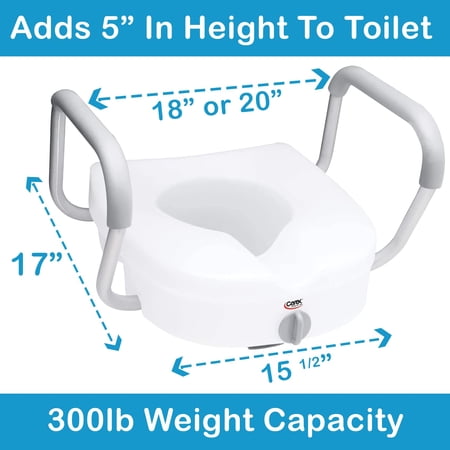 Carex E-Z Lock Raised Toilet Seat With Handles, 5 Toilet Seat Riser with Arms, Handicap Raised Toilet Seat For Seniors and Elevated Toilet Seat