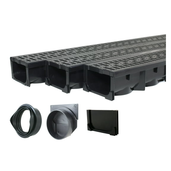 Drainage Trench - Channel Drain With Grate - Black Plastic - 3 x 39" - 117" long