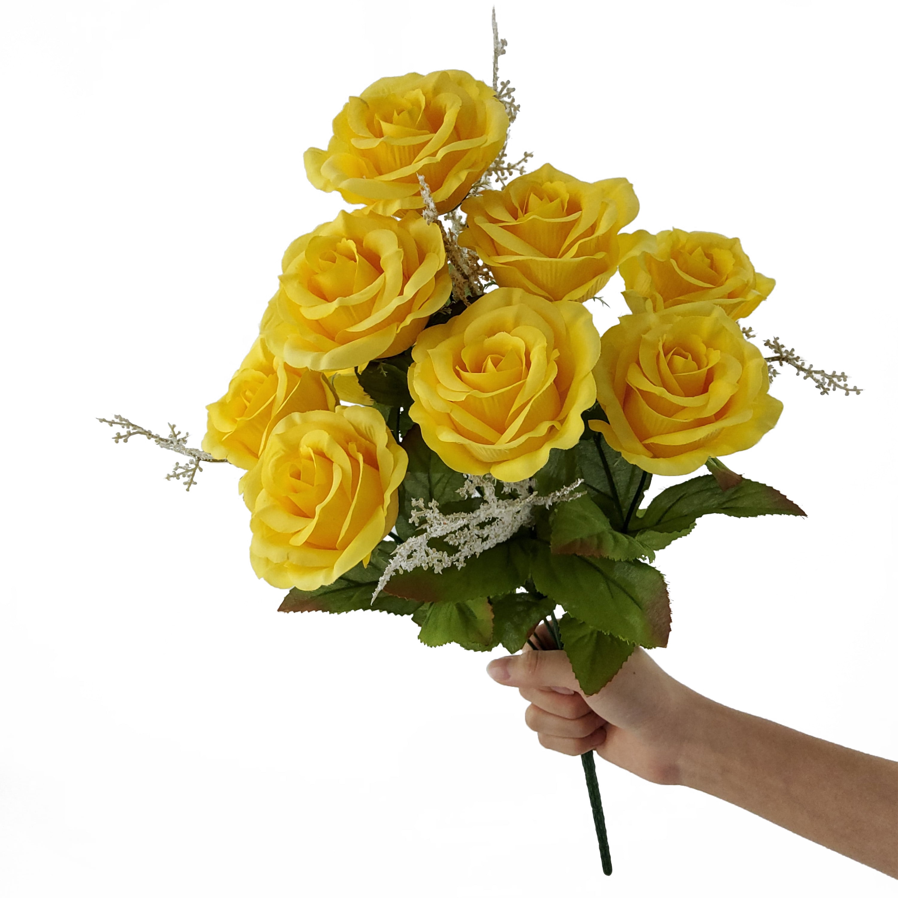 (2 pack) Mainstays 17.5 in Indoor Artificial Rose Bush, Yellow Color.