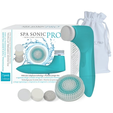 Spa Sonic Pro Skin Care System Face and Body Polisher 8-Piece Professional Kit,