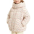 thumbnail image 5 of Spazoro Girls Hooded Puffer Jacket with Pockets, Long Sleeve Floral Print Relaxed Fit Hooded Collar Drawstring Hem Winter Quilted Coat for Kids White Size 3-4T, 5 of 7