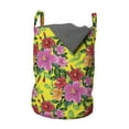 thumbnail image 1 of Flower Laundry Bag, Blooming Hibiscus in Different Colors with Green Foliage on Yellow Tropical Summer, Basket with Handles Drawstring Closure for Laundromats, 13" x 19", Multicolor, by Ambesonne, 1 of 4