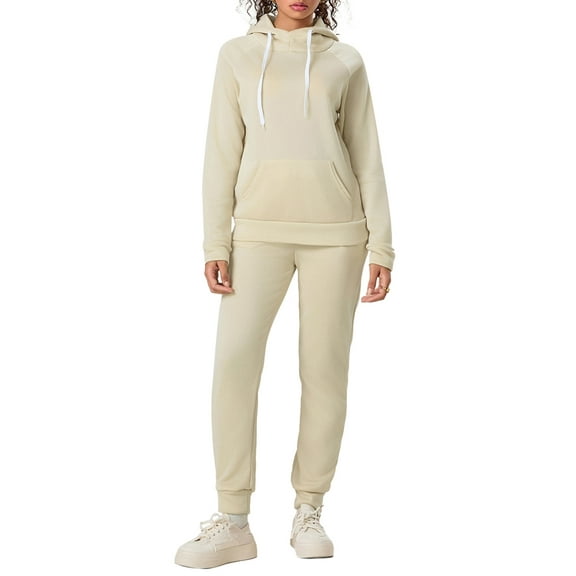 Michellecmm Women's 2 PCS Sweatshirt Set, Solid Color Slim-Fit Long Sleeve Hoodie Front Pocket Top, Long Drawing Straps Pants Set