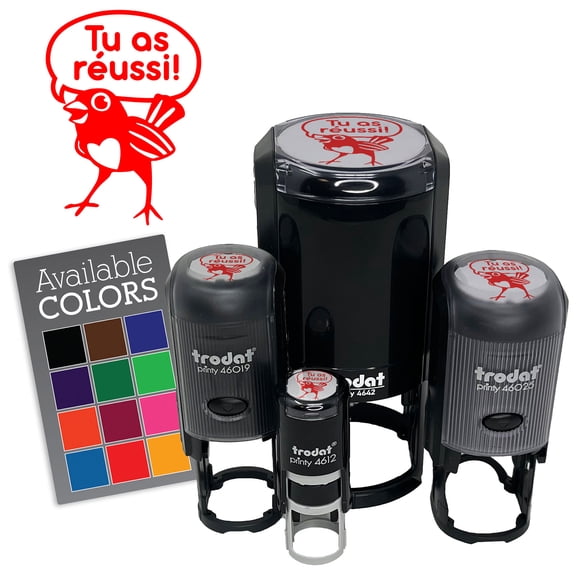Tu As Réussi You Succeeded French Bird Teacher Student Self-Inking Rubber Stamp for Stamping Ink Stamper Crafting Planners - 1/2 Inch Mini - Black Ink