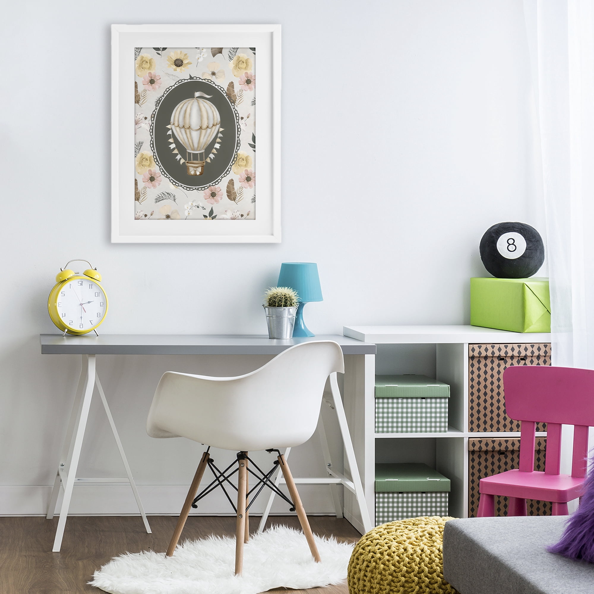 Stupell Industries Sunnyside Balloon over Florals White Framed Print Under Glass, design by Ink Drop Loft