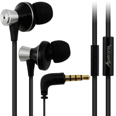 Noise Reducing Earphones earbuds, alpatronix ex100 universal 1-button high performance stereo in-ear headset with built-in mic, tangle-free noise isolating earphones for smartphones, computers, tablets & laptops - (black) ()